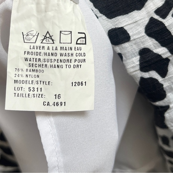 Nueva black white scale print bamboo short sleeve belted dress Sz 16 - Picture 9 of 13